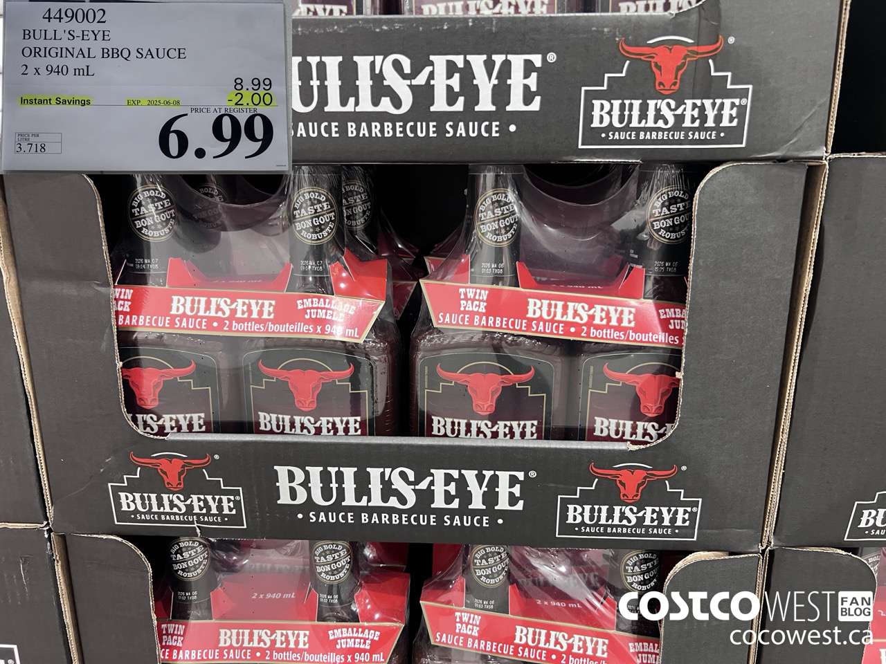 449002 BULLSEYE ORIGINAL BARBECUE SAUCE 2 X 940ML ($2.00 INSTANT SAVINGS EXPIRES ON 2025-06-08) $6.99