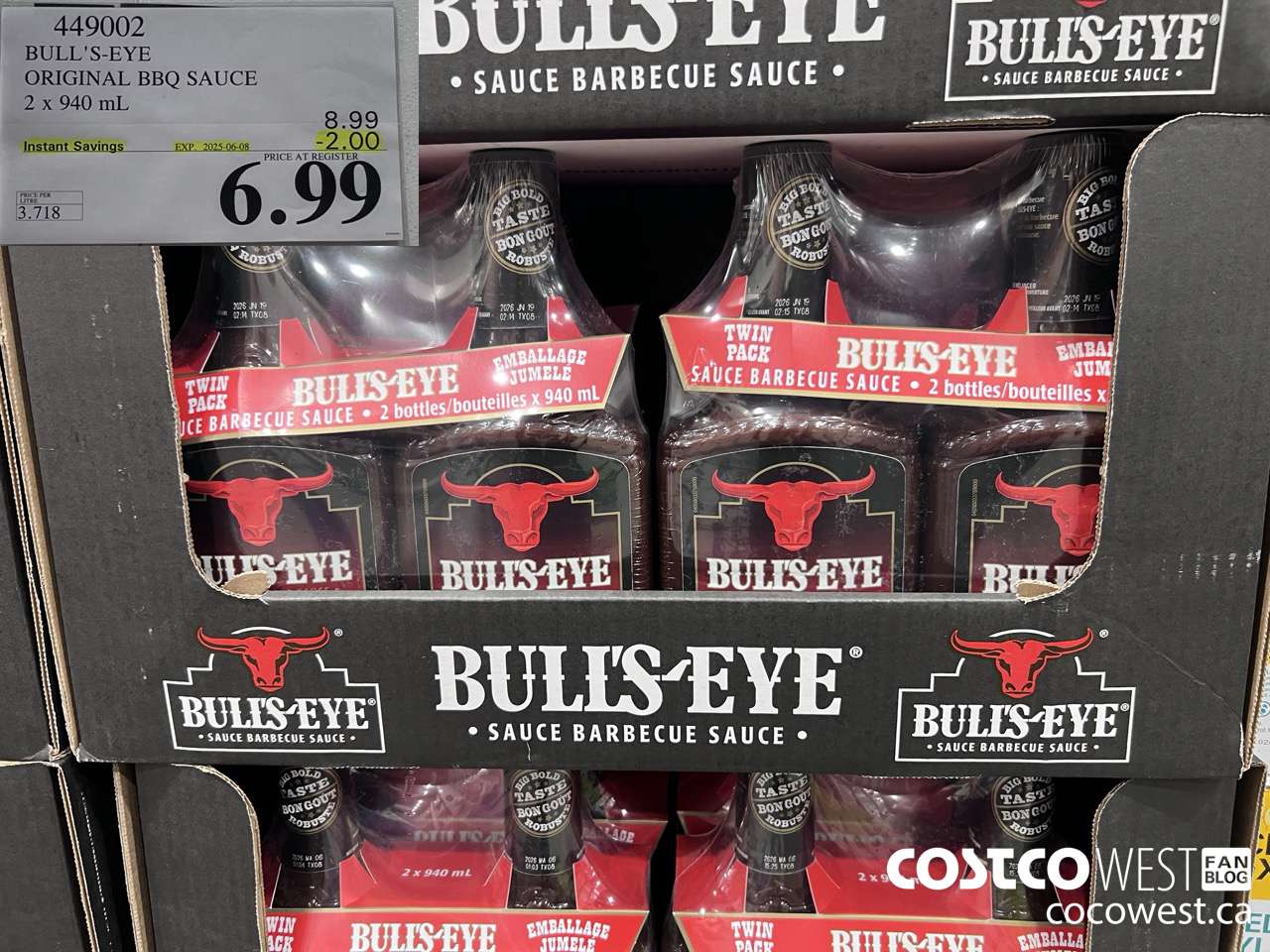 449002 BULLSEYE ORIGINAL BARBECUE SAUCE 2 X 940ML ($2.00 INSTANT SAVINGS EXPIRES ON 2025-06-08) $6.99