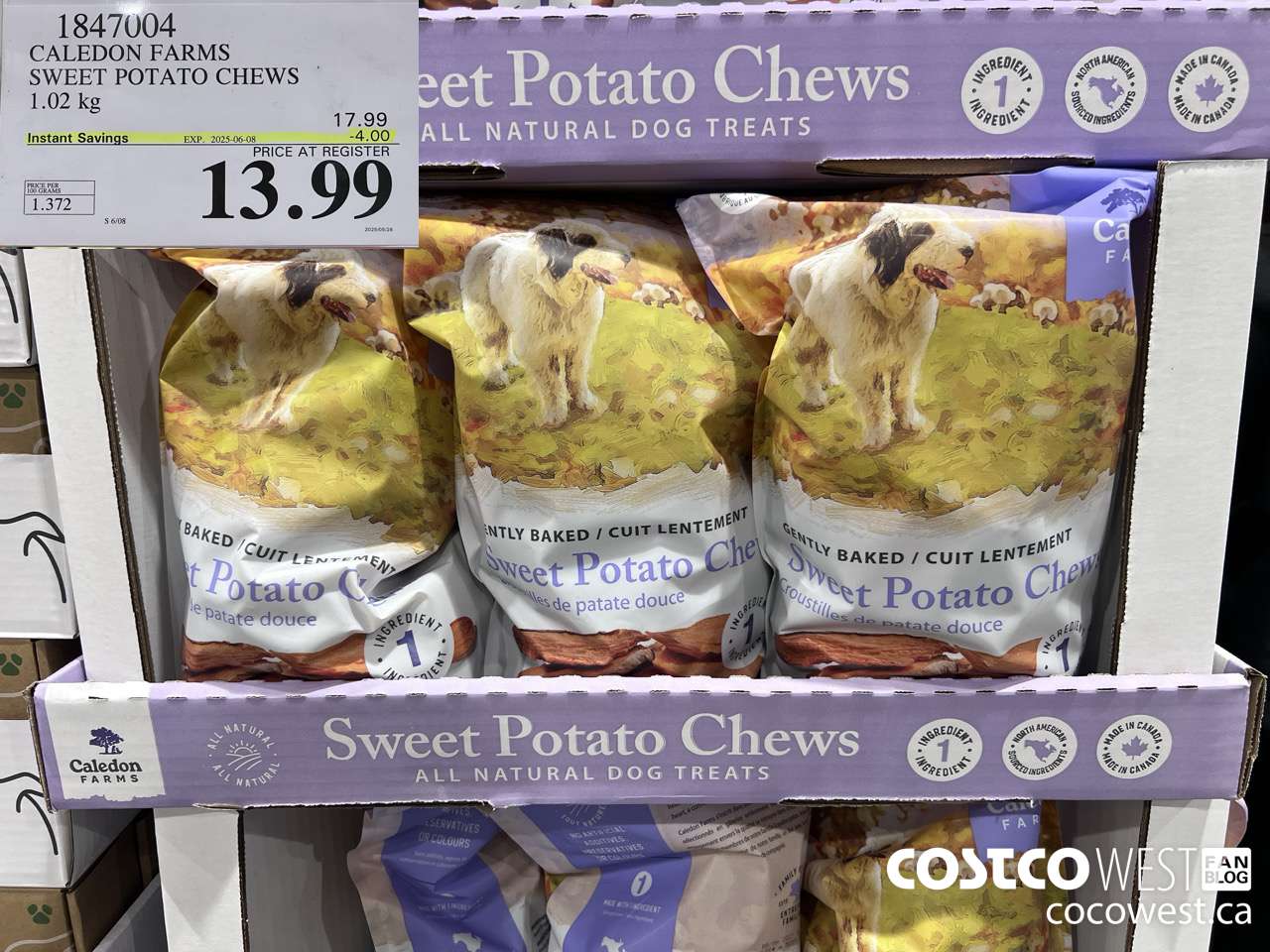 1847004 CALEDON FARMS SWEET POTATO CHEWS 1.02KG ($4.00 INSTANT SAVINGS EXPIRES ON 2025-06-08) $13.99