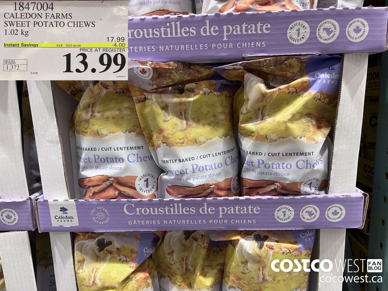 1847004 CALEDON FARMS SWEET POTATO CHEWS 1.02KG ($4.00 INSTANT SAVINGS EXPIRES ON 2025-06-08) $13.99