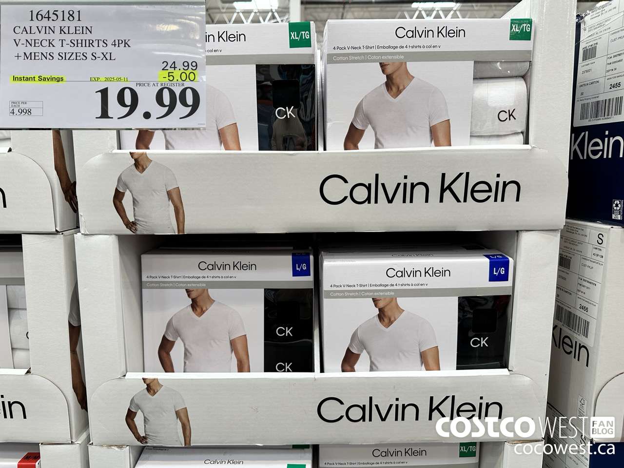 1645181 CALVIN KLEIN V-NECK T-SHIRTS 4PK MENS SIZES S-XL ($5.00 INSTANT SAVINGS EXPIRES ON 2025-05-11) $19.99