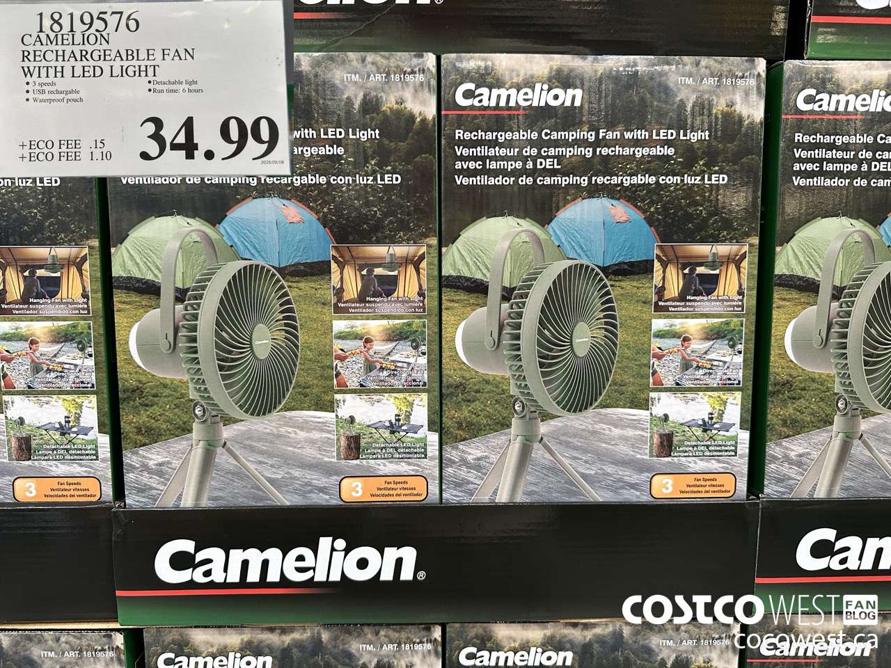 1819576 CAMELION RECHARGEABLE FAN WITH LED LIGHT $34.99