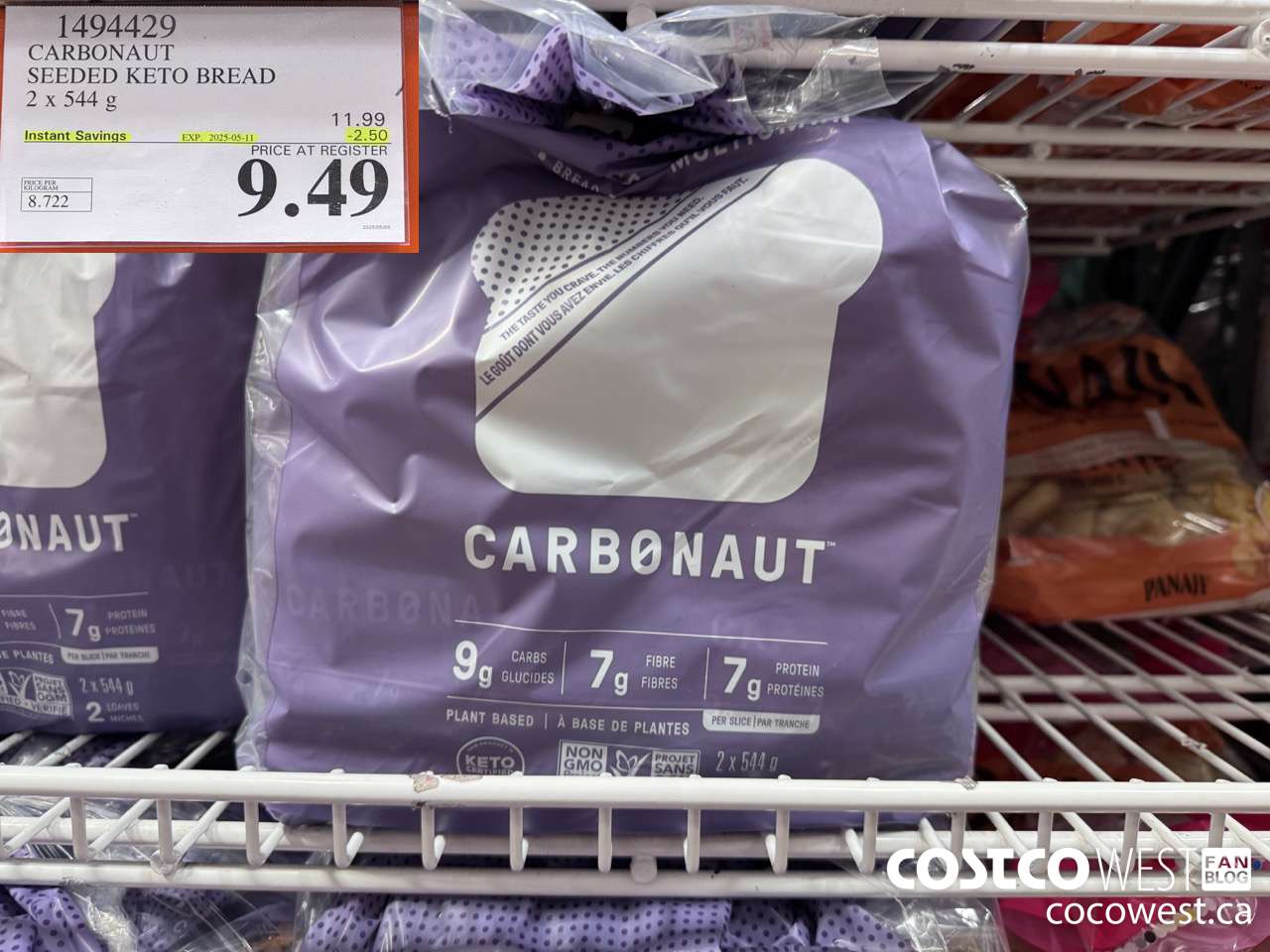 1494429 CARBONAUT SEEDED KETO BREAD 2 x 544 g ($2.50 INSTANT SAVINGS EXPIRES ON 2025-05-11) $9.49