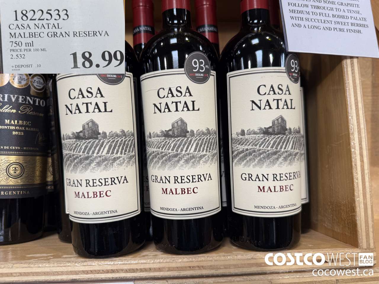1822533 CASA NATAL MALBEC GRAN RESERVA 750ML $18.99