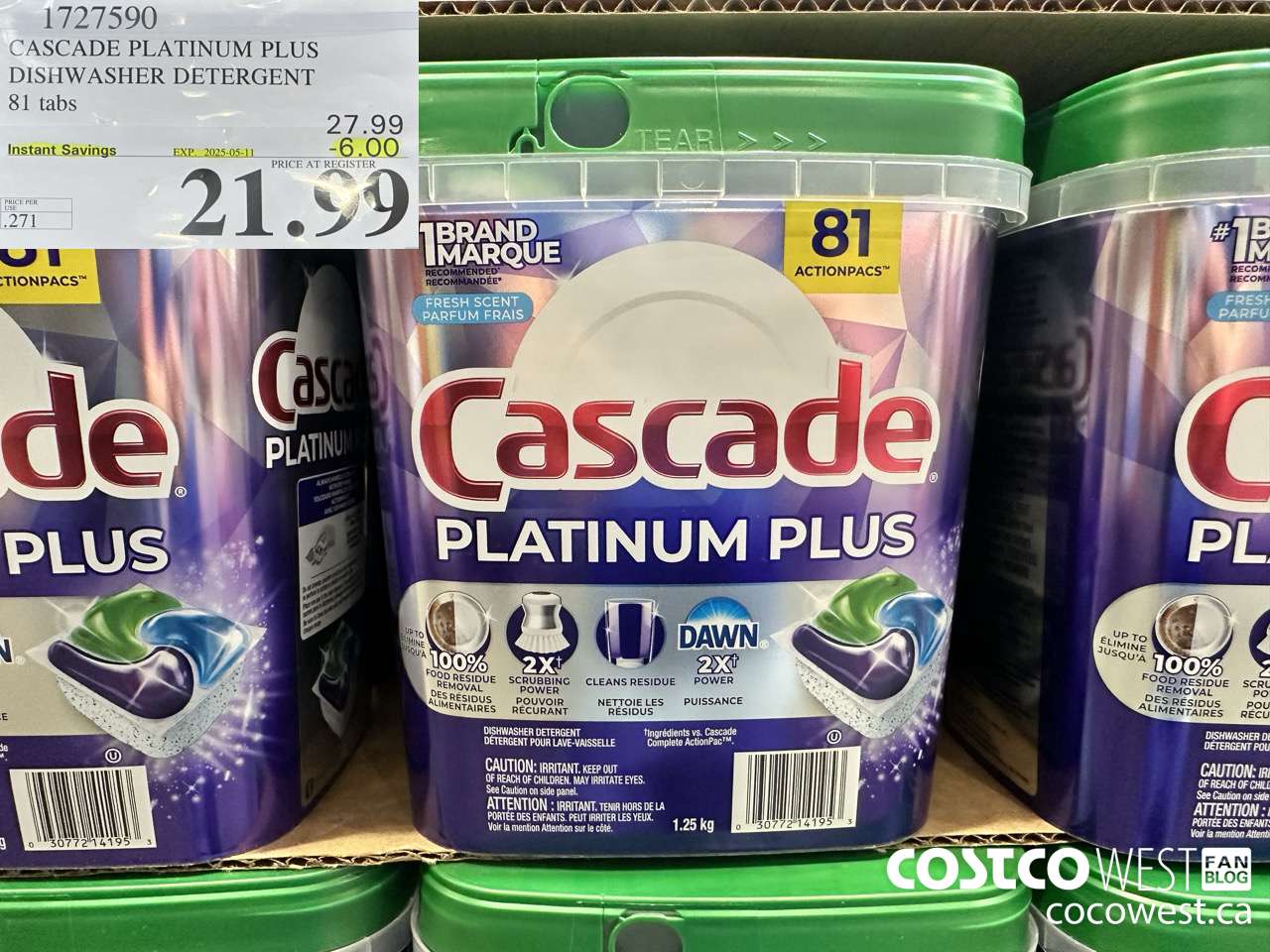1727590 CASCADE PLATINUM PLUS DISHWASHER DETERGENT 81 TABS ($6.00 INSTANT SAVINGS EXPIRES ON 2025-05-11) $21.99