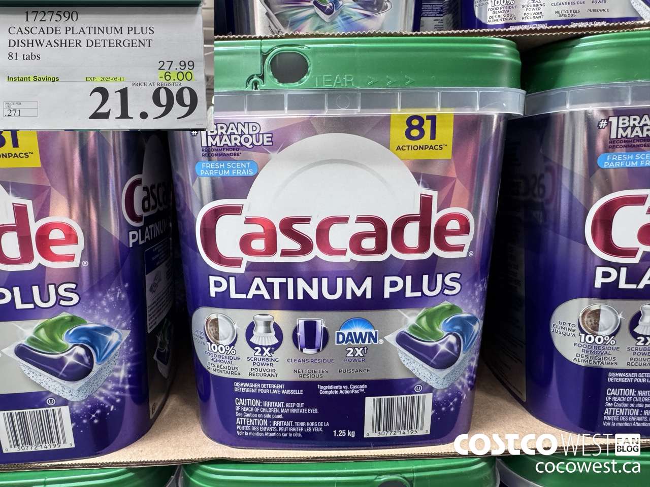 1727590 CASCADE PLATINUM PLUS DISHWASHER DETERGENT 81 TABS ($6.00 INSTANT SAVINGS EXPIRES ON 2025-05-11) $21.99