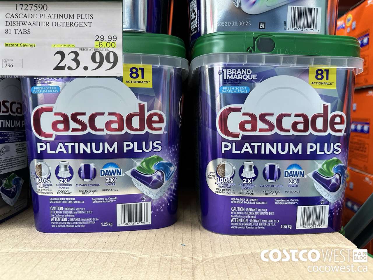 1727590 CASCADE PLATINUM PLUS DISHWASHER DETERGENT 81 TABS ($6.00 INSTANT SAVINGS EXPIRES ON 2025-05-25) $23.99