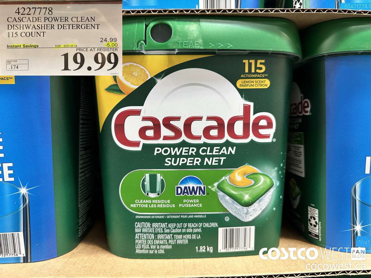 4227778 CASCADE POWER CLEAN DISHWASHER DETERGENT 115 COUNT ($5.00 INSTANT SAVINGS EXPIRES ON 2025-05-18) $19.99