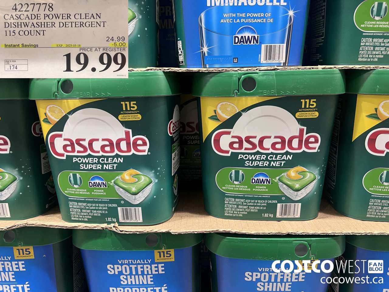4227778 CASCADE POWER CLEAN DISHWASHER DETERGENT 115 COUNT ($5.00 INSTANT SAVINGS EXPIRES ON 2025-05-18) $19.99