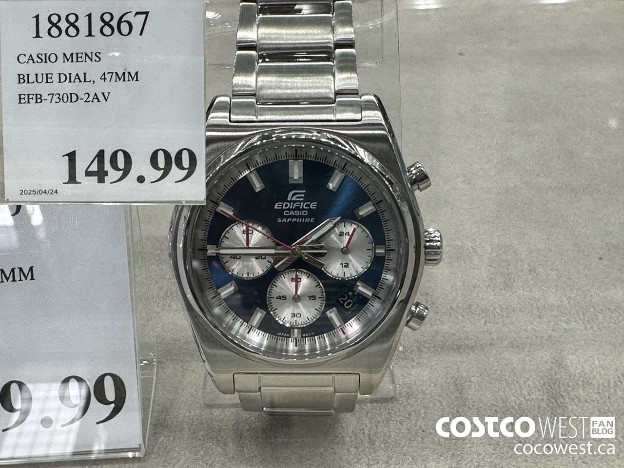 1881867 CASIO MENS BLUE DIAL, 47MM EFB-730D-2AV $149.99