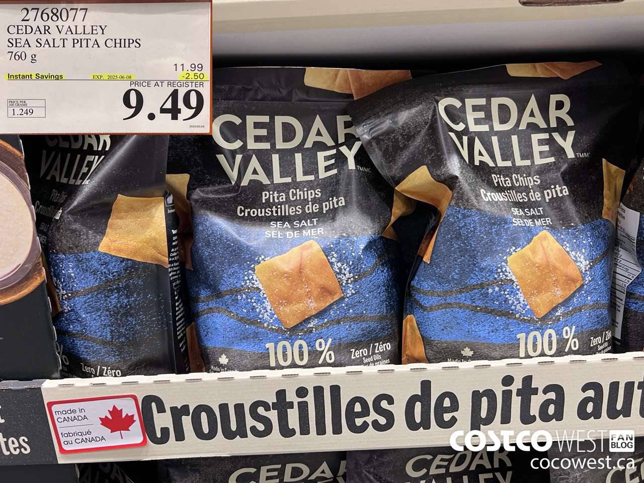 2768077 CEDAR VALLEY SEA SALT PITA CHIPS 760G ($2.50 INSTANT SAVINGS EXPIRES ON 2025-06-08) $9.49