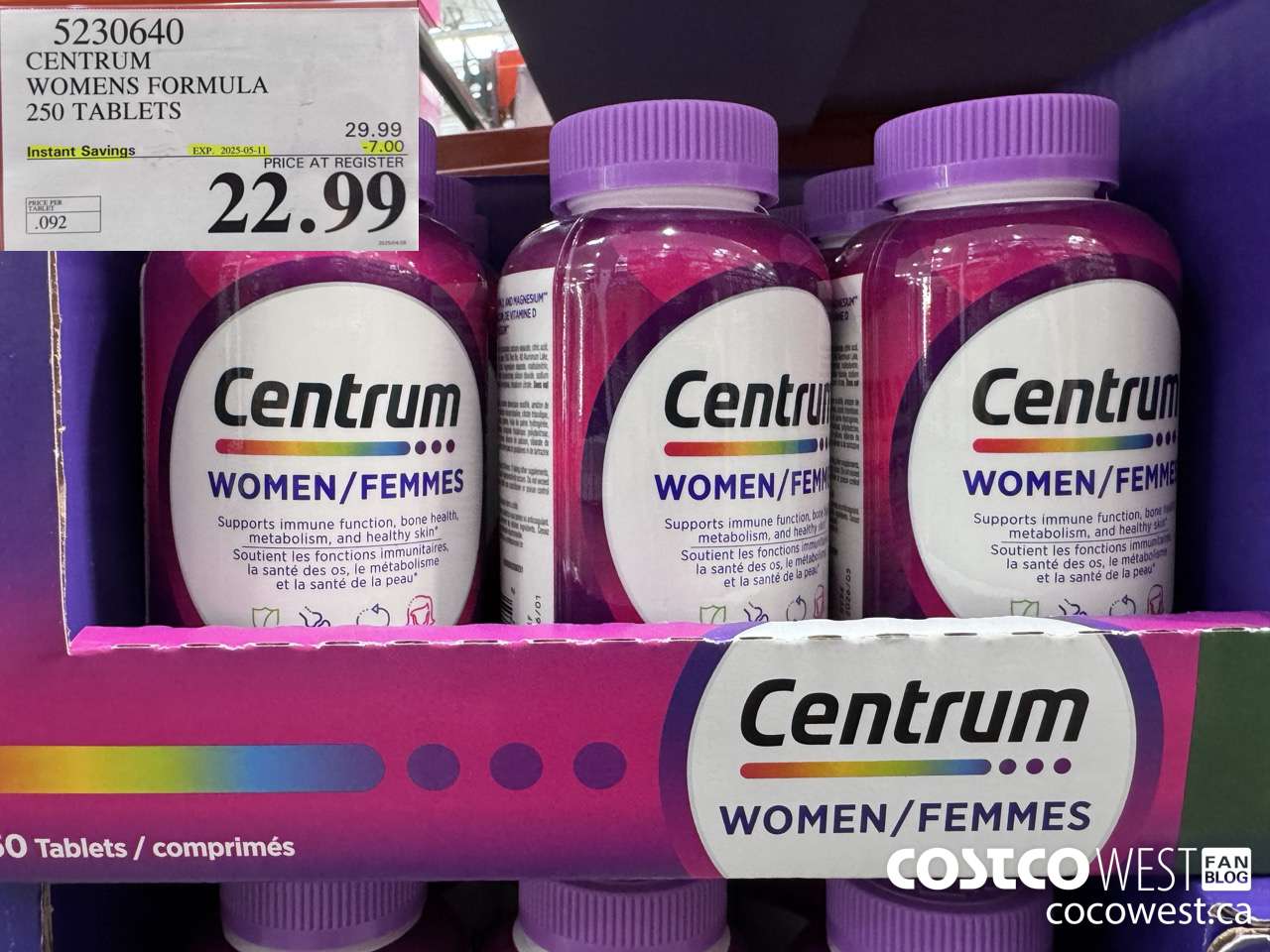 5230640 CENTRUM WOMEN 250 TABLETS ($7.00 INSTANT SAVINGS EXPIRES ON 2025-05-11) $22.99