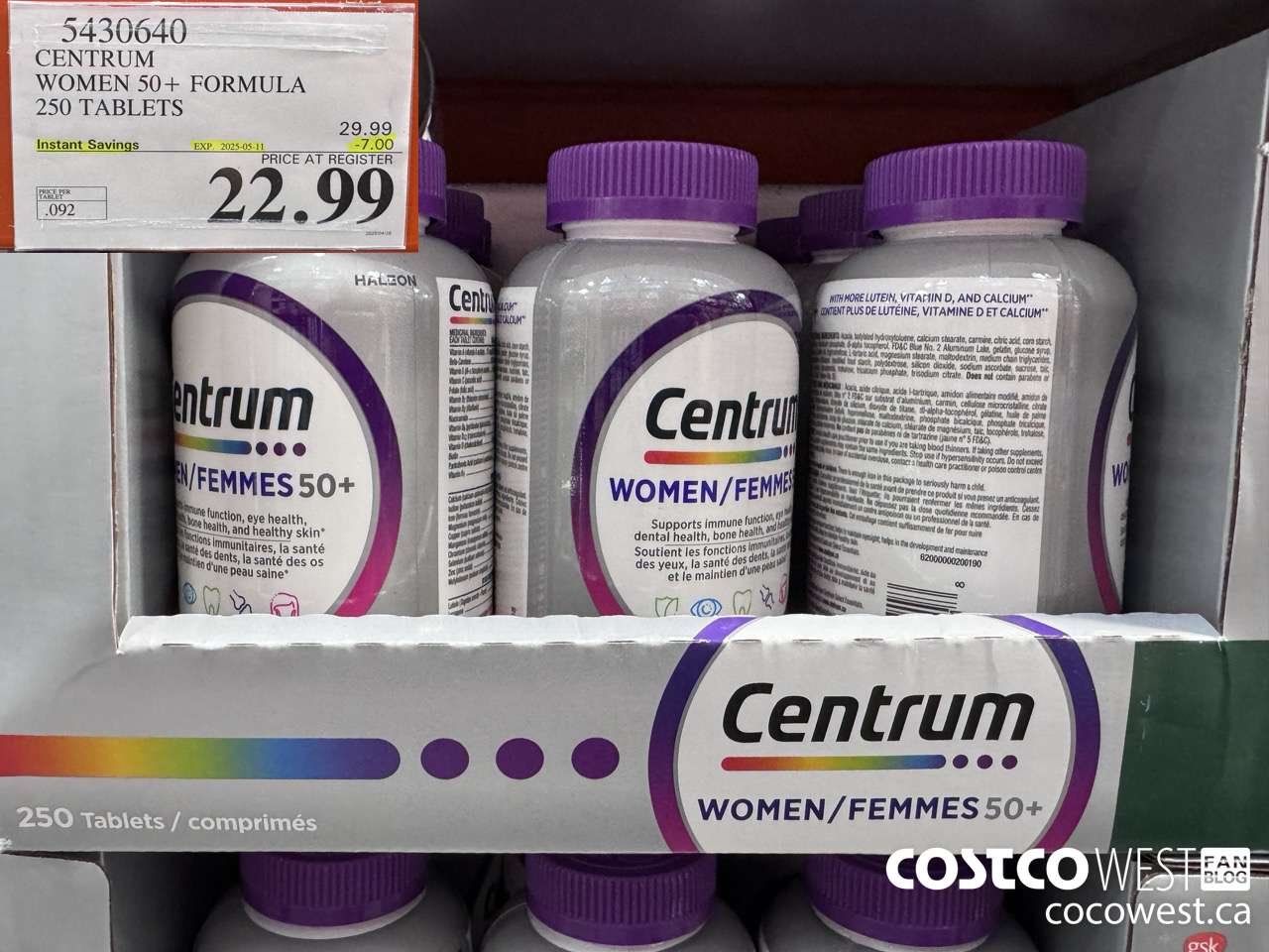 5430640 CENTRUM WOMEN 50+ 250 TABLET ($7.00 INSTANT SAVINGS EXPIRES ON 2025-05-11) $22.99