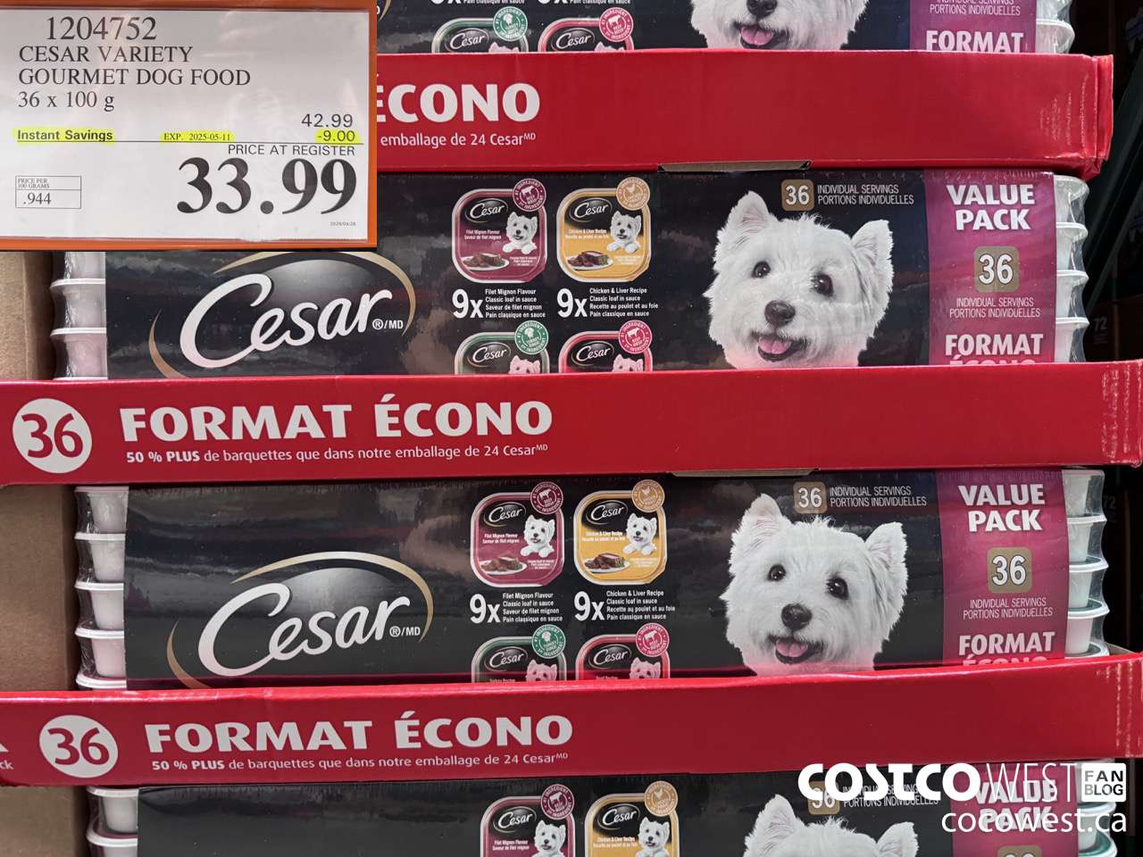 1204752 CESAR VARIETY GOURMET DOG FOOD 36 x 100 g ($9.00 INSTANT SAVINGS EXPIRES ON 2025-05-11) $33.99