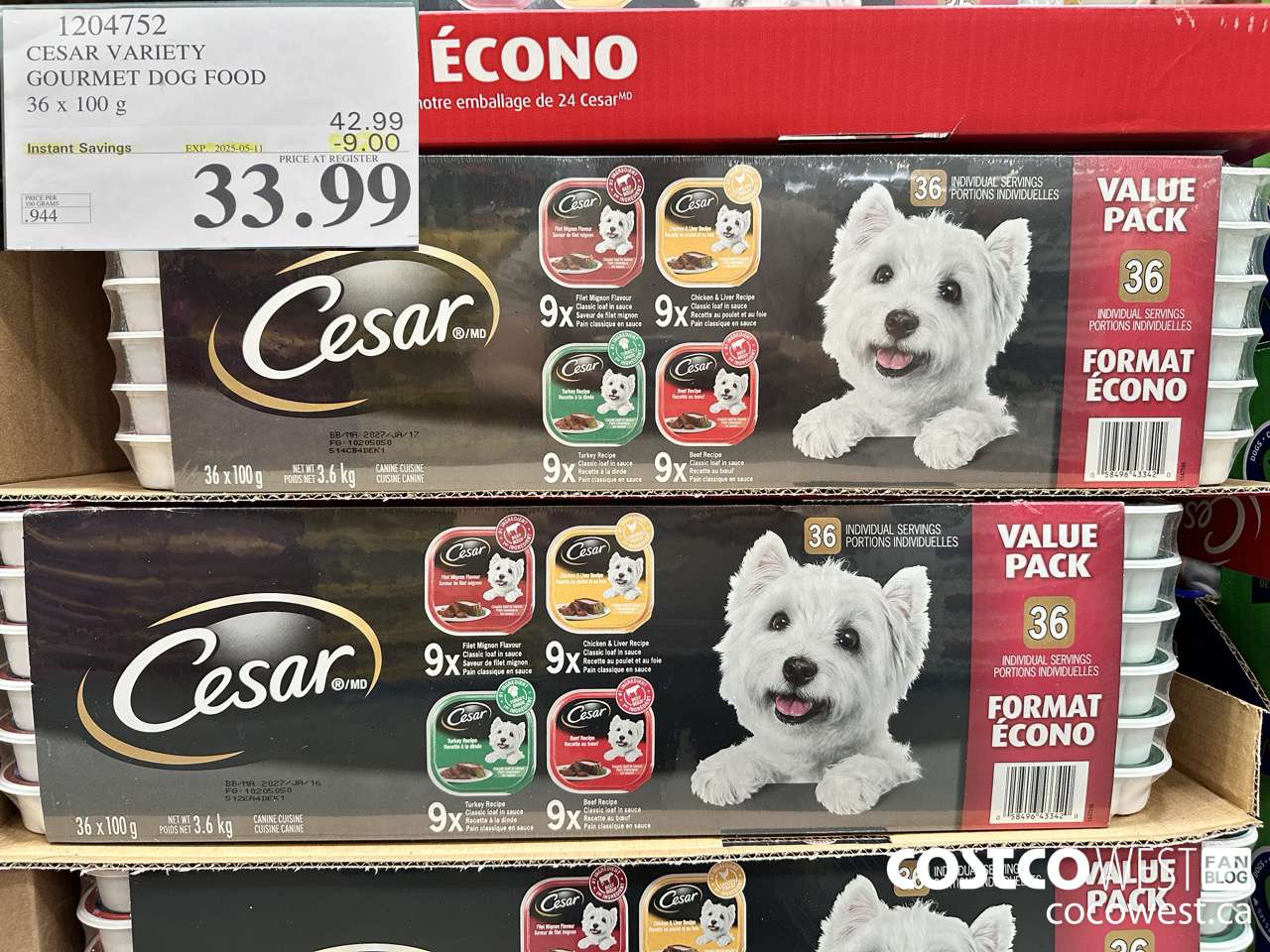 1204752 CESAR VARIETY GOURMET DOG FOOD 36 x 100 g ($9.00 INSTANT SAVINGS EXPIRES ON 2025-05-11) $33.99