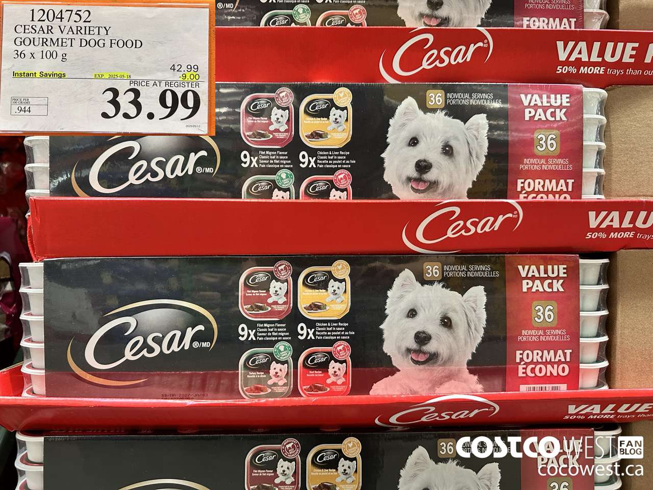 1204752 CESAR VARIETY GOURMET DOG FOOD 36 x 100 g ($9.00 INSTANT SAVINGS EXPIRES ON 2025-05-18) $33.99