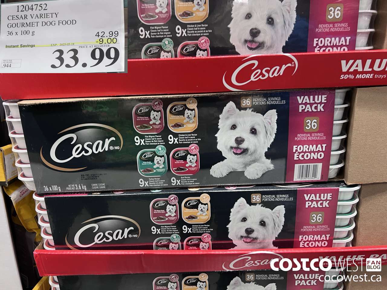 1204752 CESAR VARIETY GOURMET DOG FOOD 36 x 100 g ($9.00 INSTANT SAVINGS EXPIRES ON 2025-05-18) $33.99