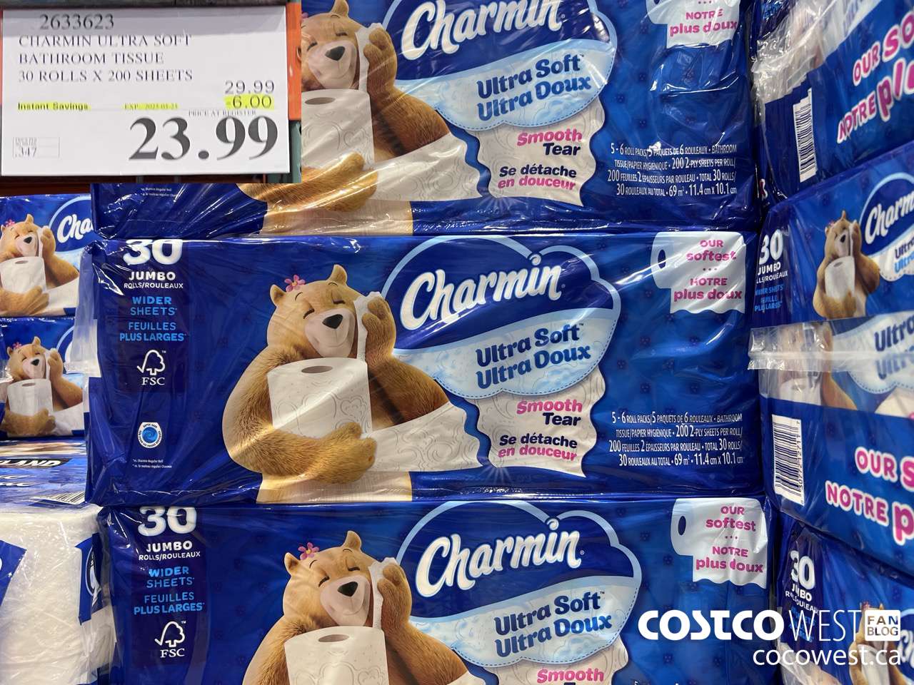 2633623 CHARMIN ULTRA SOFT BATHROOM TISSUE 30 ROLLS X 200 SHEETS ($6.00 INSTANT SAVINGS EXPIRES ON 2025-05-25) $23.99