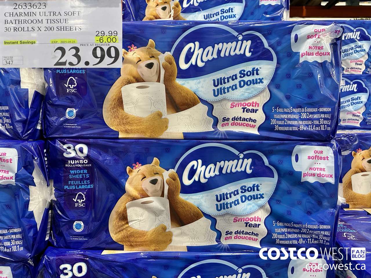 2633623 CHARMIN ULTRA SOFT BATHROOM TISSUE 30 ROLLS X 200 SHEETS ($6.00 INSTANT SAVINGS EXPIRES ON 2025-05-25) $23.99
