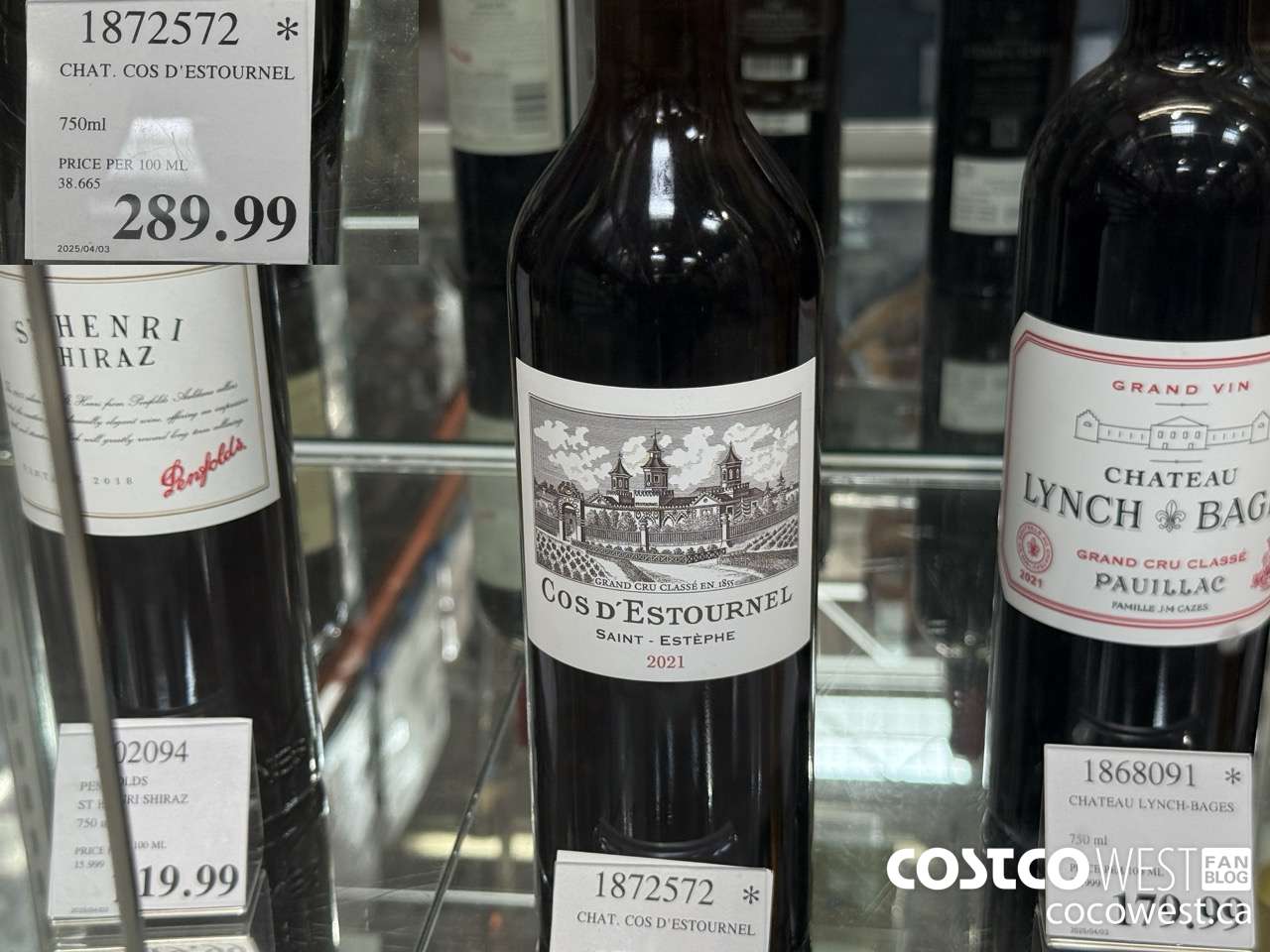 1872572 CHAT COS D'ESTOURNEL 750ML $289.99