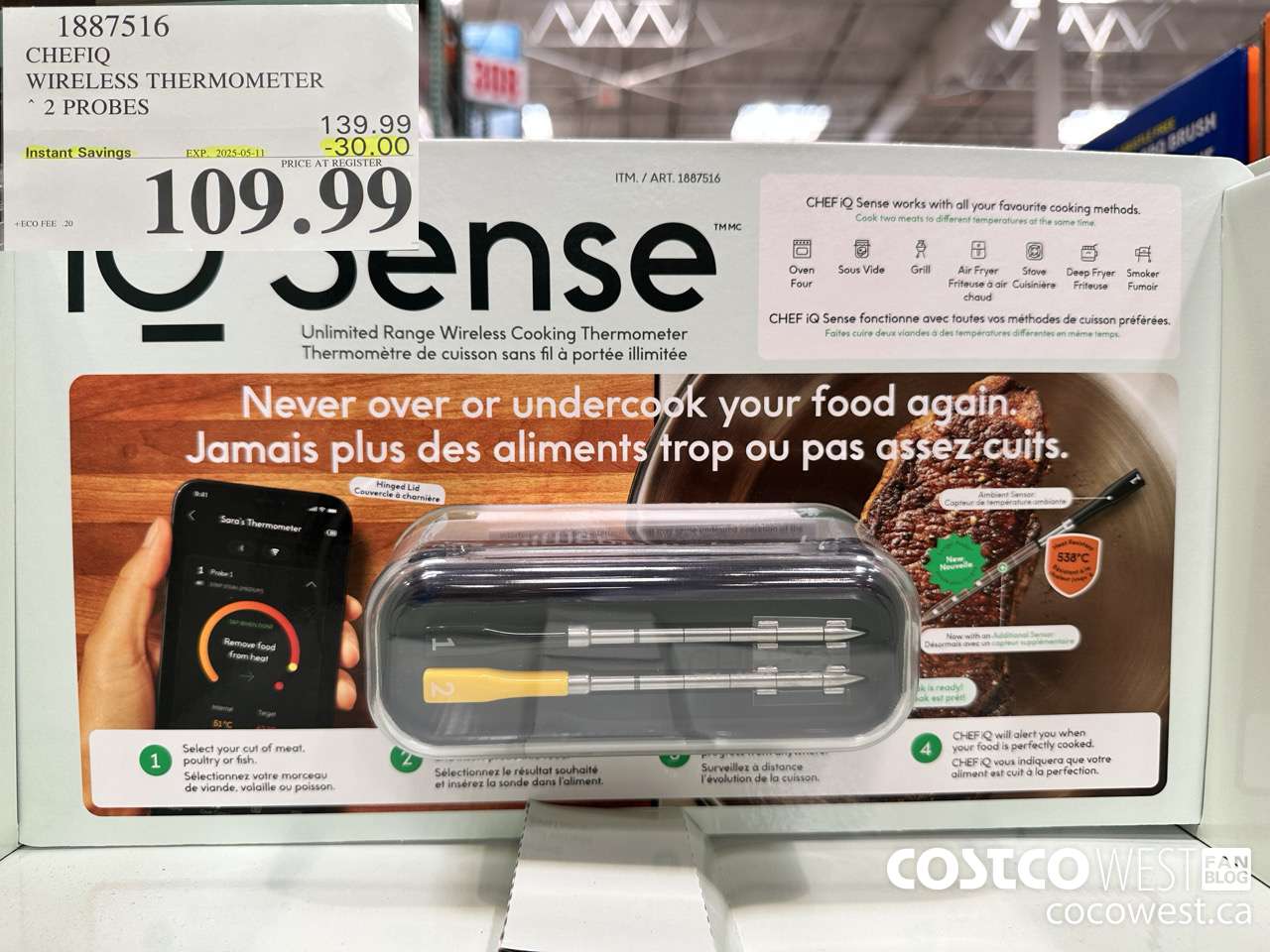 1887516 CHEFIQ WIRELESS THERMOMETER 2 PROBES ($30.00 INSTANT SAVINGS EXPIRES ON 2025-05-11) $109.99