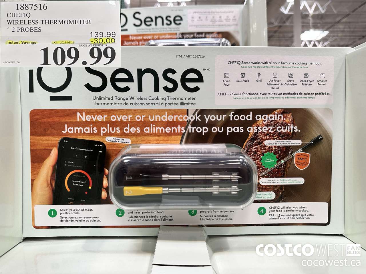 1887516 CHEFIQ WIRELESS THERMOMETER 2 PROBES ($30.00 INSTANT SAVINGS EXPIRES ON 2025-05-11) $109.99