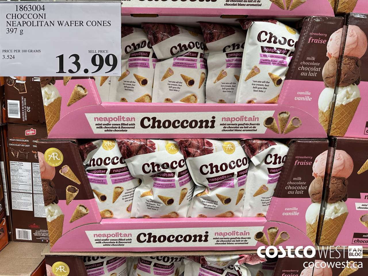 1863004 CHOCCONI NEAPOLITAN WAFER CONES 397G $13.99