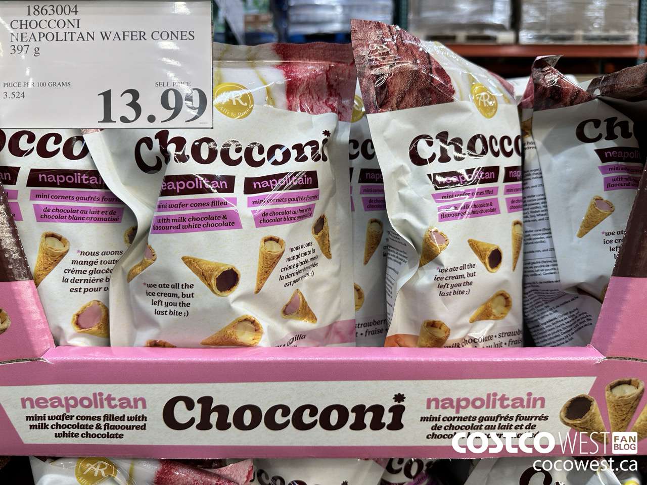 1863004 CHOCCONI NEAPOLITAN WAFER CONES 397G $13.99