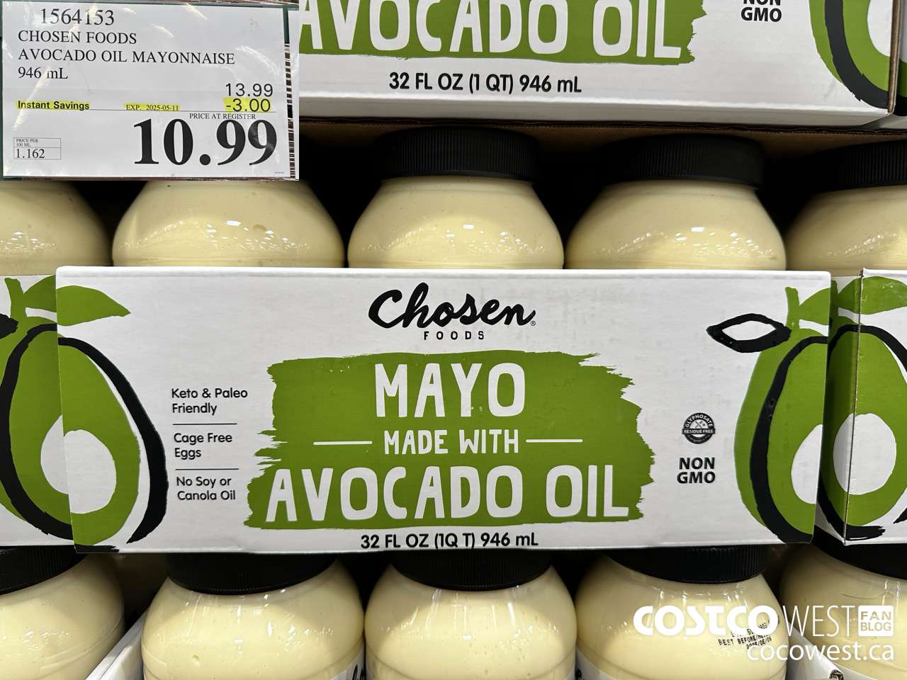 1564153 CHOSEN FOODS AVOCADO OIL MAYONNAISE 946 mL ($3.00 INSTANT SAVINGS EXPIRES ON 2025-05-11) $10.99