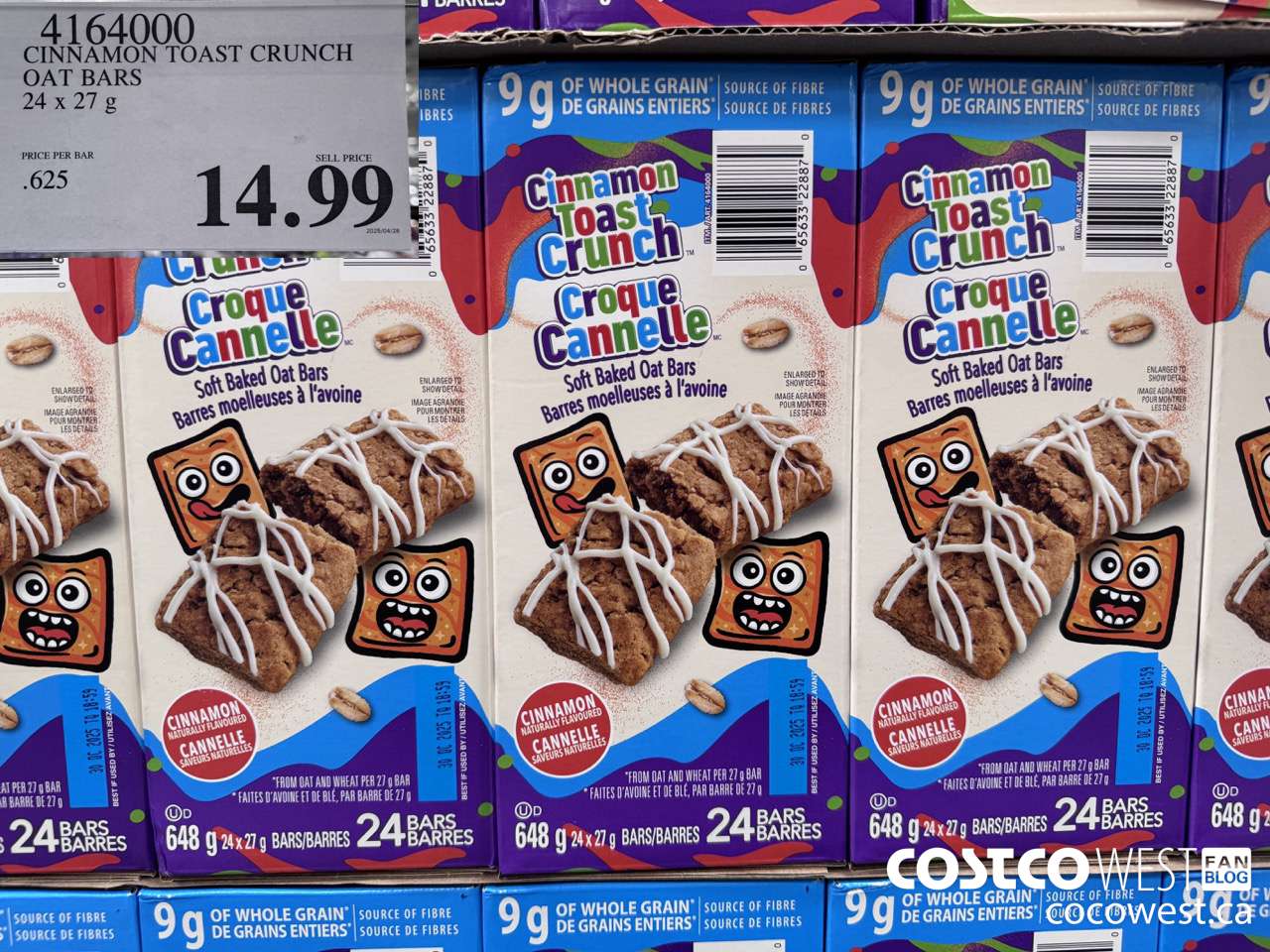 4164000 CINNAMON TOAST CRUNCH OAT BARS 24 X 27G $14.99