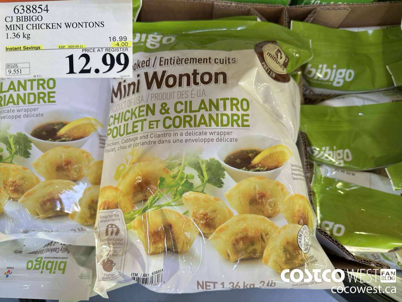 638854 CJ BIBIGO MINI CHICKEN WONTONS 1.36 KG ($4.00 INSTANT SAVINGS EXPIRES ON 2025-05-11) $12.99