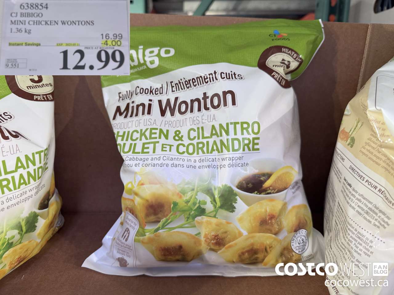 638854 CJ BIBIGO MINI CHICKEN WONTONS 1.36 KG ($4.00 INSTANT SAVINGS EXPIRES ON 2025-05-11) $12.99