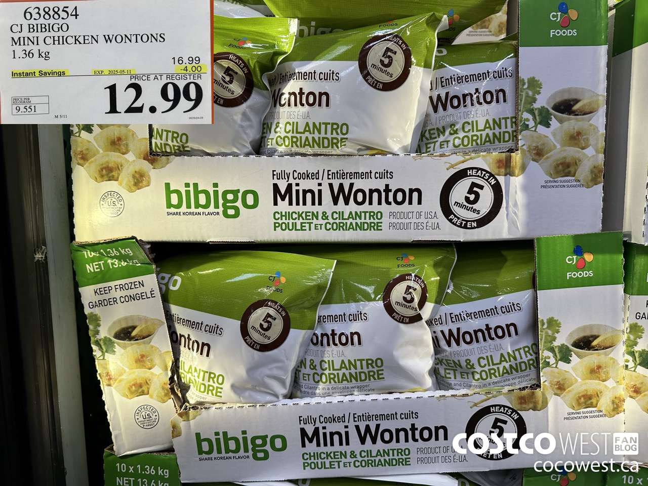 638854 CJ BIBIGO MINI CHICKEN WONTONS 1.36 KG ($4.00 INSTANT SAVINGS EXPIRES ON 2025-05-11) $12.99
