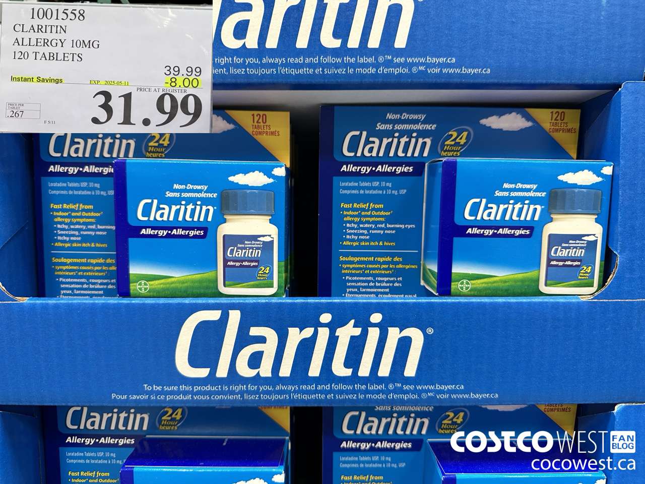 1001558 CLARITIN ALLERGY 10MG 120 TABLETS ($8.00 INSTANT SAVINGS EXPIRES ON 2025-05-11) $31.99