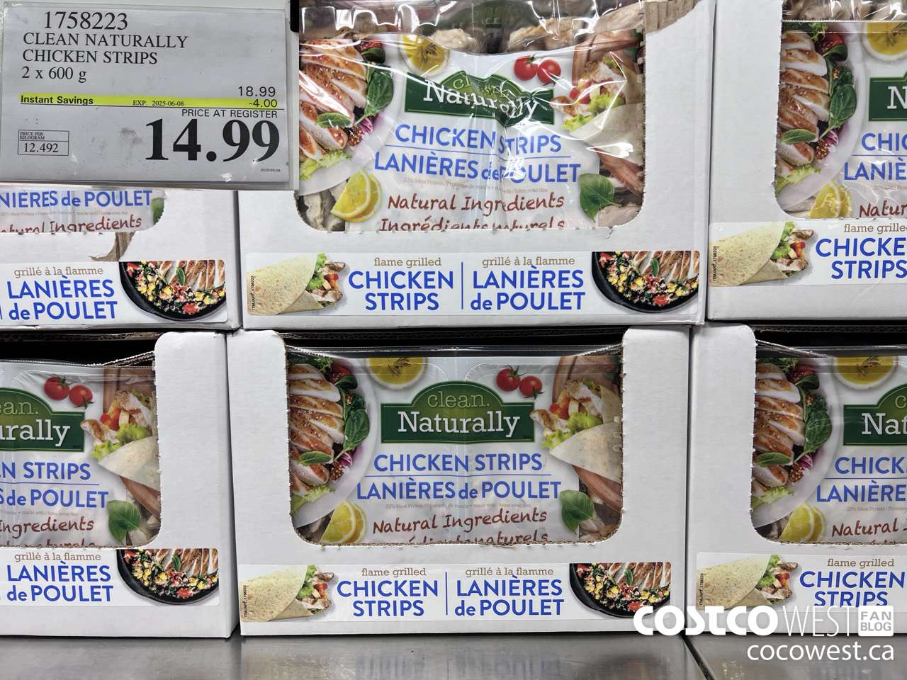 1758223 CLEAN NATURALLY CHICKEN STRIPS 2 x 600 G ($4.00 INSTANT SAVINGS EXPIRES ON 2025-06-08) $14.99