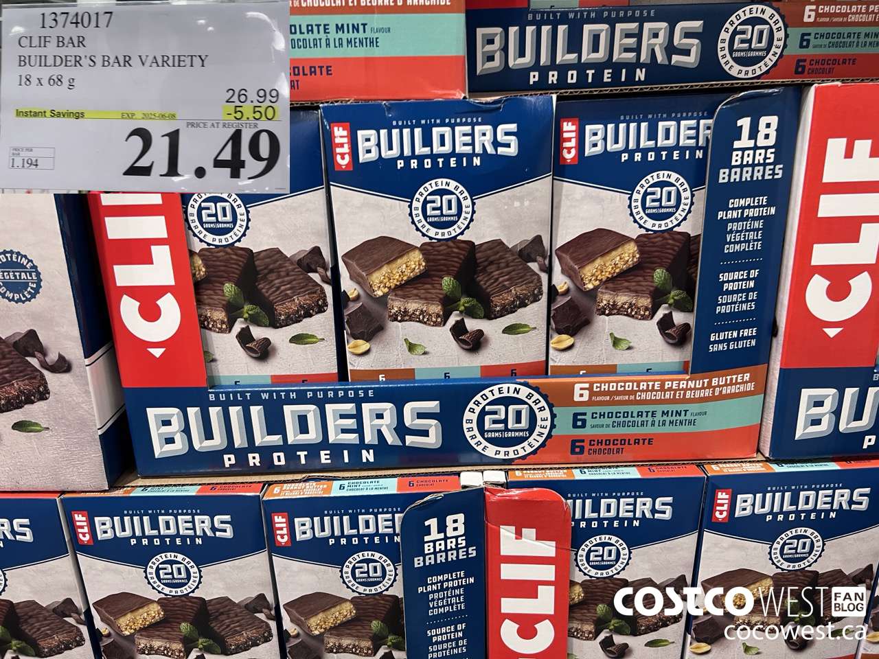 1374017 CLIF BAR BUILDER'S BAR VARIETY 18 x 68 g ($5.50 INSTANT SAVINGS EXPIRES ON 2025-06-08) $21.49