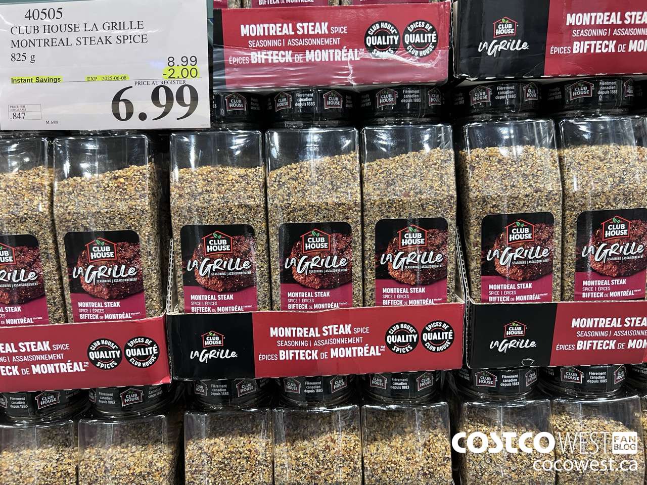 40505 CLUBHOUSE MONTREAL STEAK SPICE 825 g ($2.00 INSTANT SAVINGS EXPIRES ON 2025-06-08) $6.99