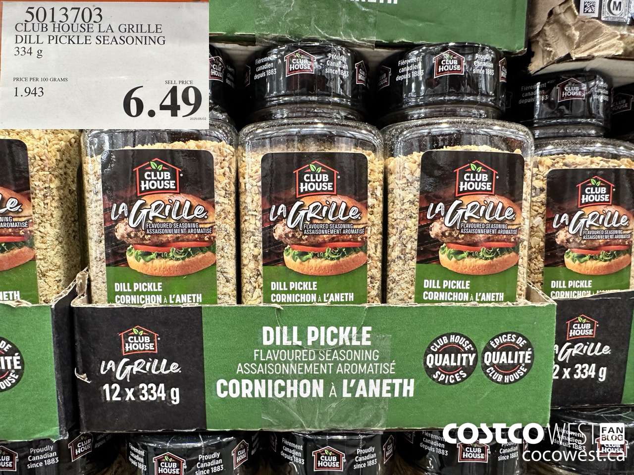 5013703 CLUB HOUSE DILL PICKLE SEASONING 334 G $6.49