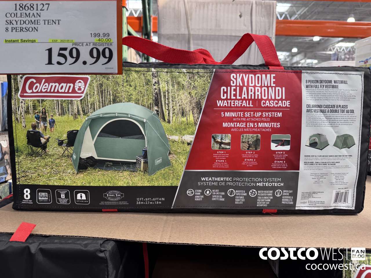 1868127 COLEMAN SKYDOME TENT 8 PERSON ($40.00 INSTANT SAVINGS EXPIRES ON 2025-05-11) $159.99