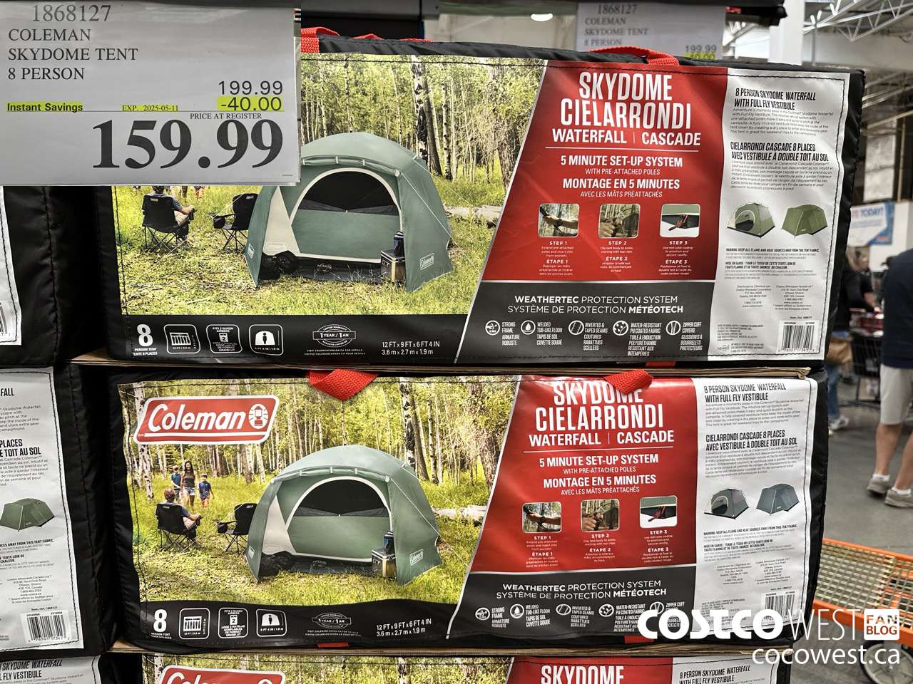 1868127 COLEMAN SKYDOME TENT 8 PERSON ($40.00 INSTANT SAVINGS EXPIRES ON 2025-05-11) $159.99