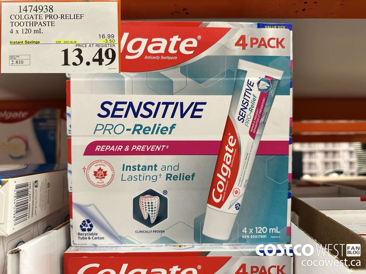 1474938 COLGATE PRO-RELIEF TOOTHPASTE 4 x 120 mL ($3.50 INSTANT SAVINGS EXPIRES ON 2025-06-08) $13.49
