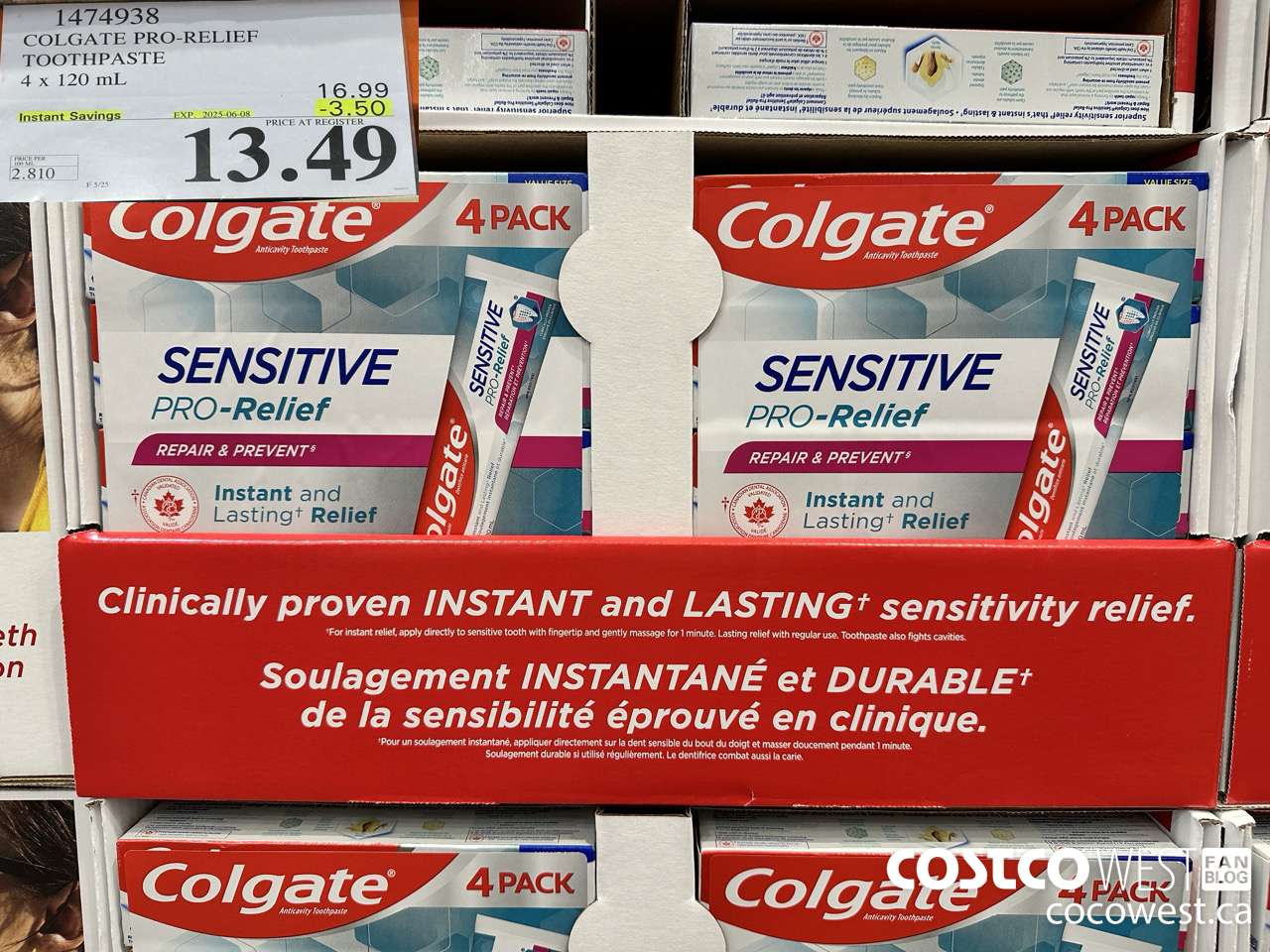 1474938 COLGATE PRO-RELIEF TOOTHPASTE 4 x 120 mL ($3.50 INSTANT SAVINGS EXPIRES ON 2025-06-08) $13.49