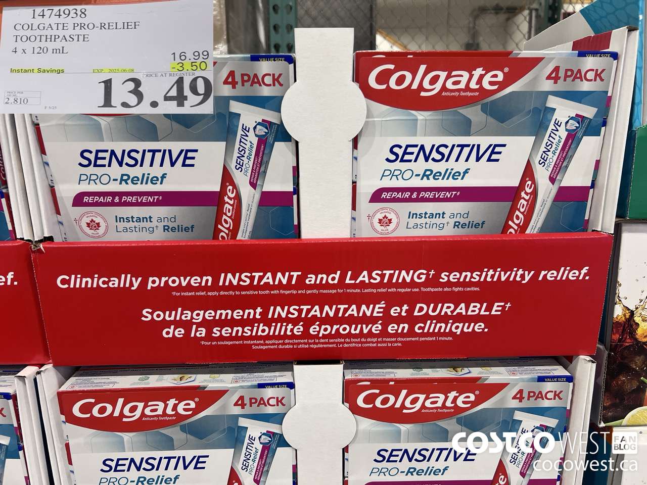 1474938 COLGATE PRO-RELIEF TOOTHPASTE 4 x 120 mL ($3.50 INSTANT SAVINGS EXPIRES ON 2025-06-08) $13.49