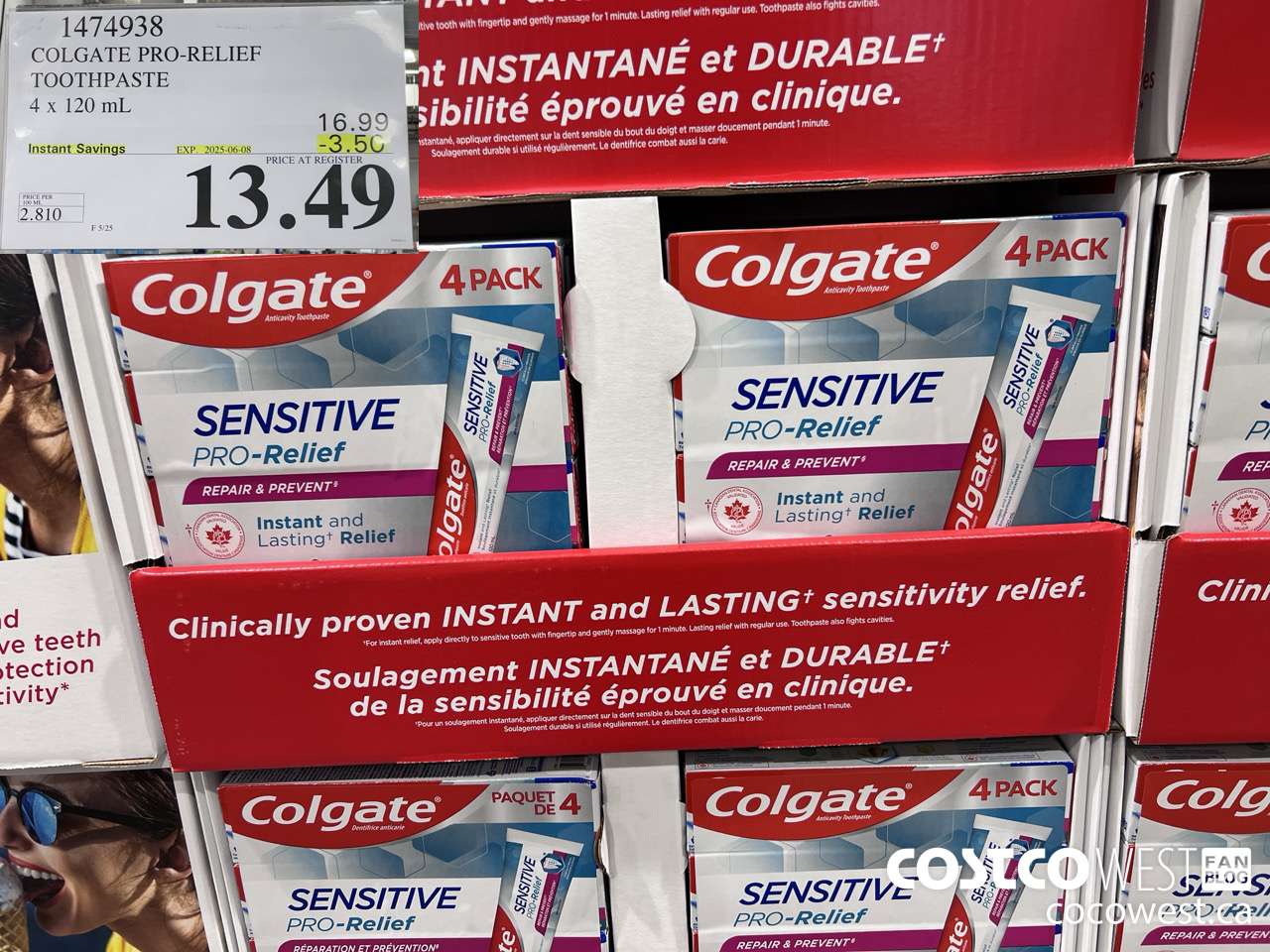 1474938 COLGATE PRO-RELIEF TOOTHPASTE 4 x 120 mL ($3.50 INSTANT SAVINGS EXPIRES ON 2025-06-08) $13.49