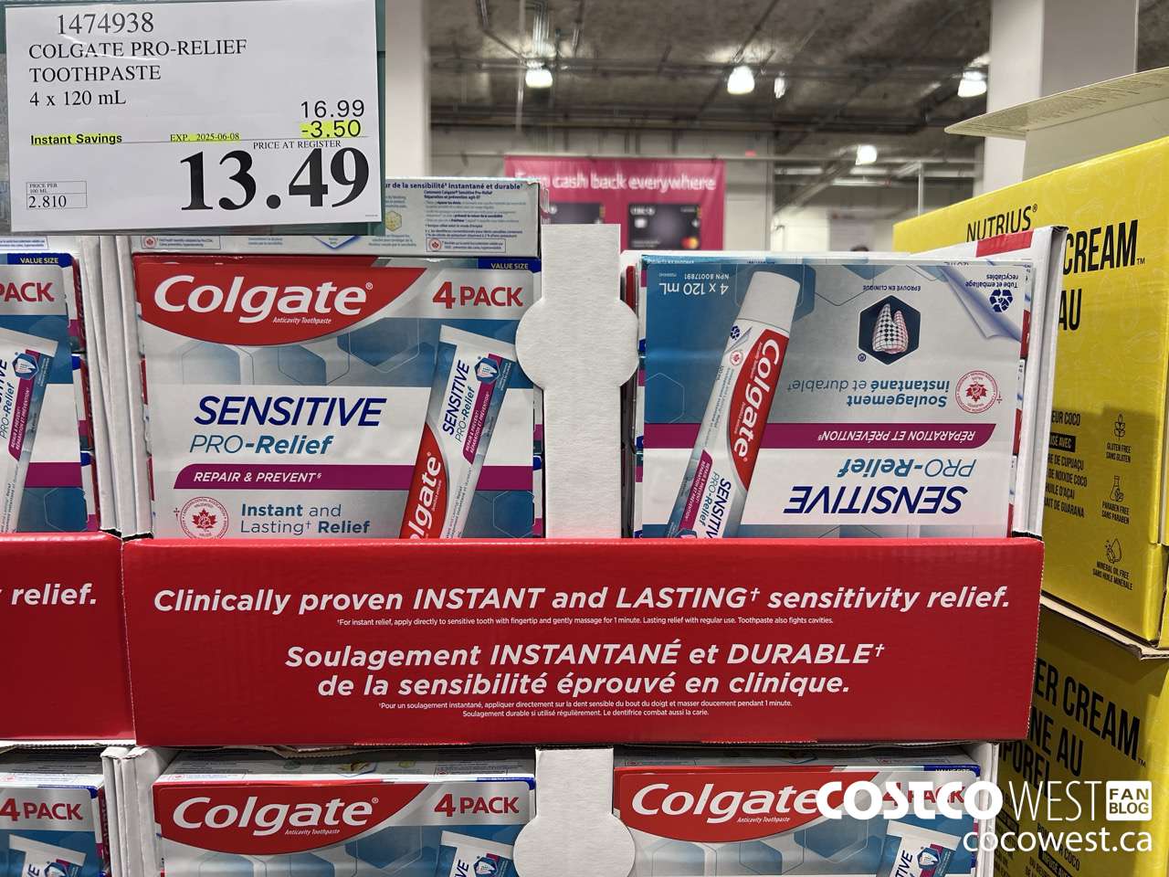 1474938 COLGATE PRO-RELIEF TOOTHPASTE 4 x 120 mL ($3.50 INSTANT SAVINGS EXPIRES ON 2025-06-08) $13.49