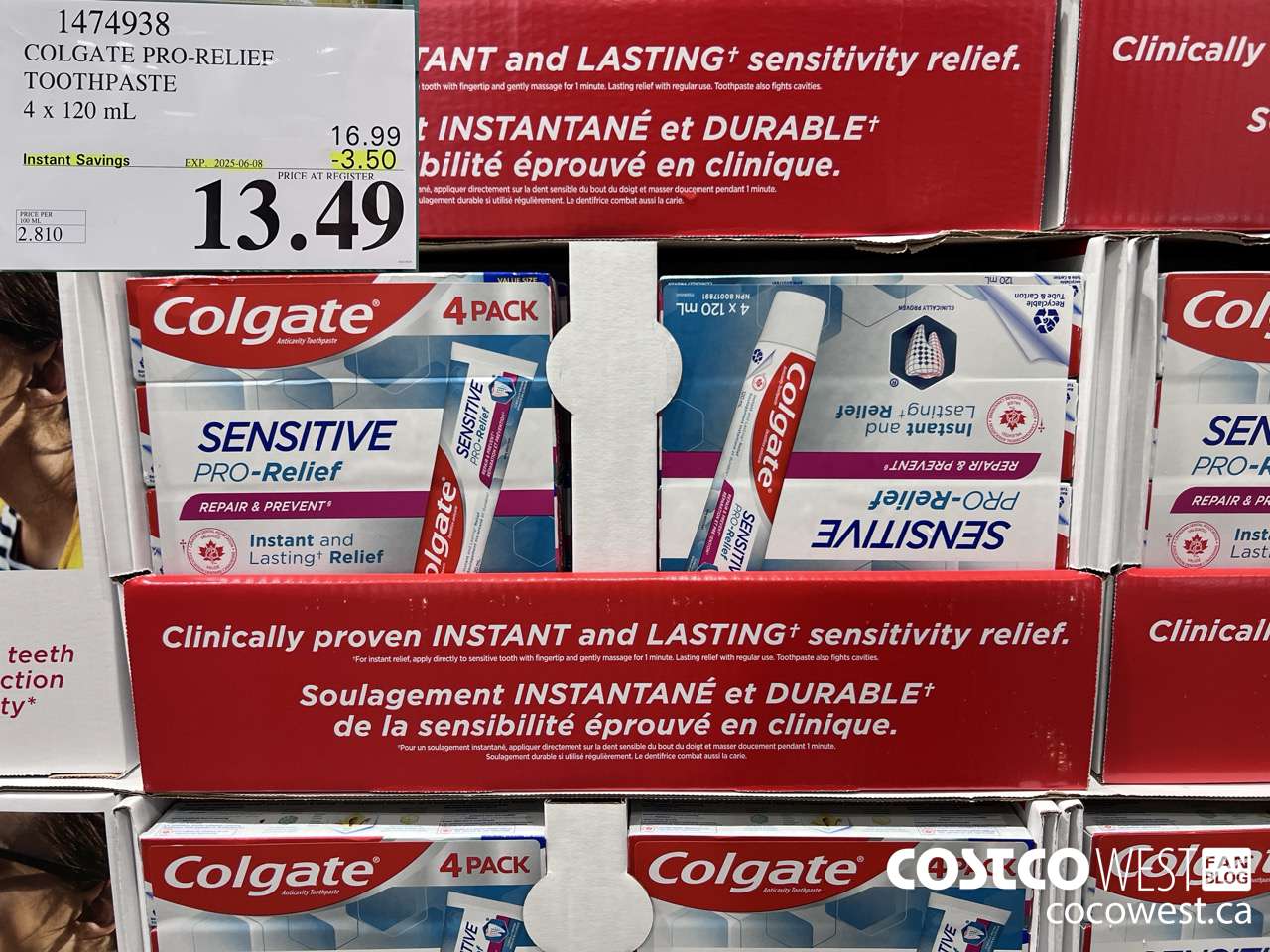 1474938 COLGATE PRO-RELIEF TOOTHPASTE 4 x 120 mL ($3.50 INSTANT SAVINGS EXPIRES ON 2025-06-08) $13.49