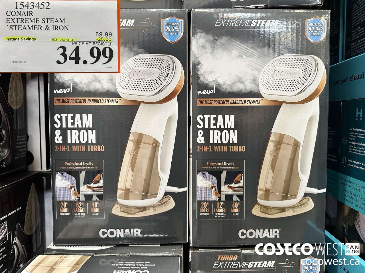 1543452 CONAIR TURBO EXTREME STEAM GARMENT STEAMER 2 IN 1 TURBO ($25.00 INSTANT SAVINGS EXPIRES ON 2025-05-11) $34.99