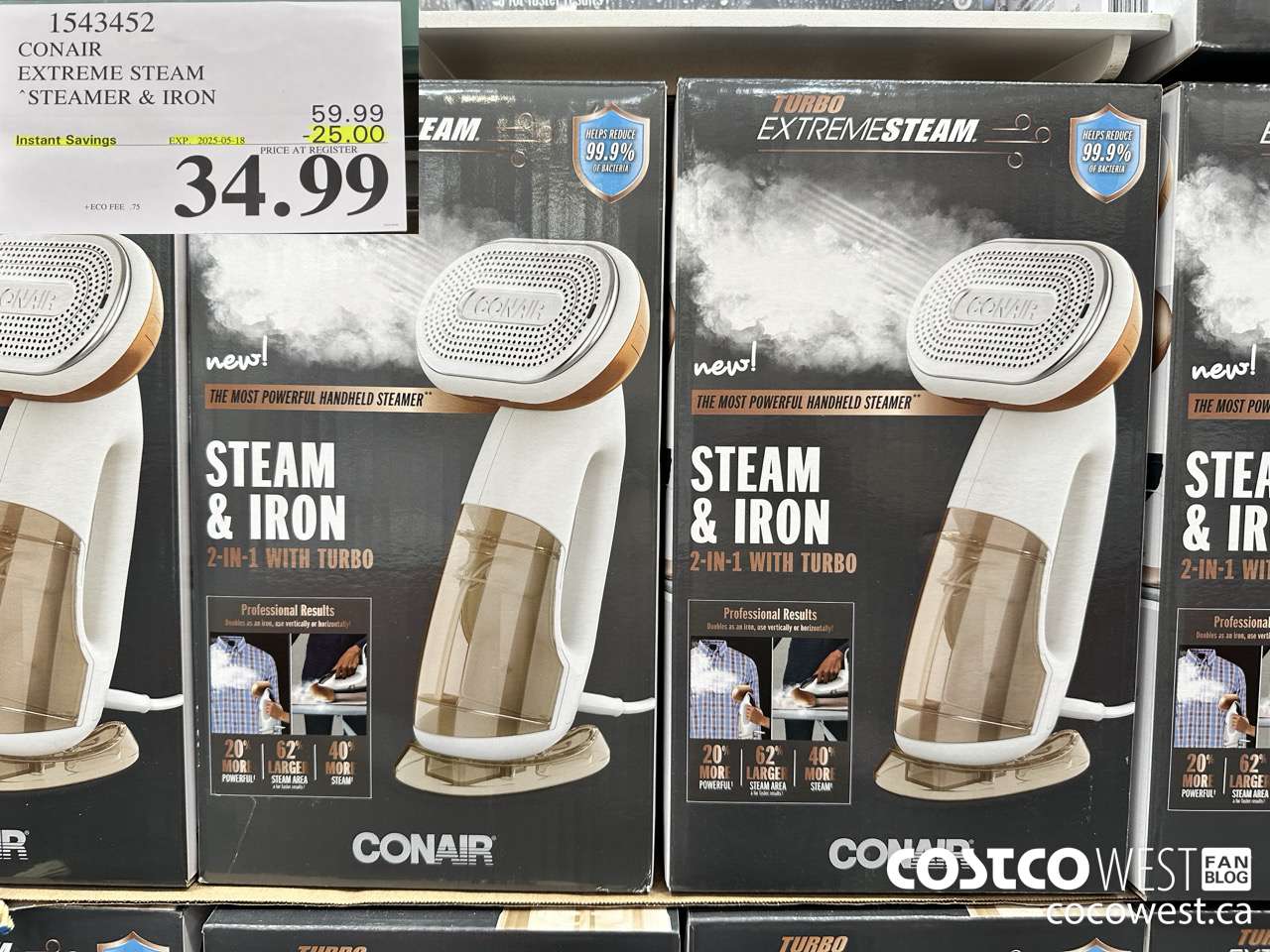1543452 CONAIR TURBO EXTREME STEAM GARMENT STEAMER 2 IN 1 TURBO ($25.00 INSTANT SAVINGS EXPIRES ON 2025-05-18) $34.99