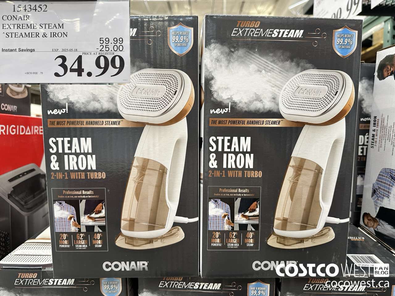 1543452 CONAIR TURBO EXTREME STEAM GARMENT STEAMER 2 IN 1 TURBO ($25.00 INSTANT SAVINGS EXPIRES ON 2025-05-18) $34.99