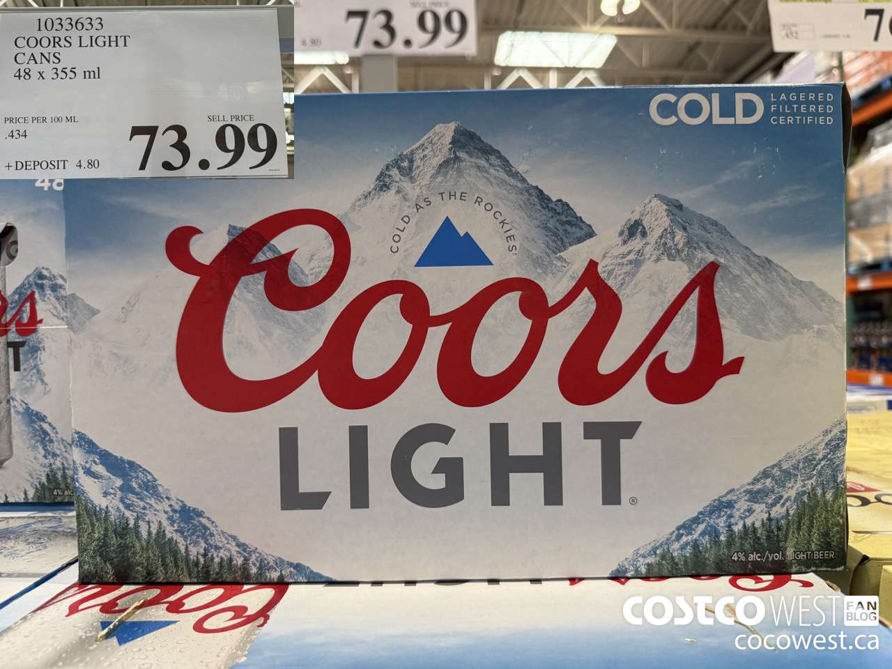 1033633 COORS LIGHT CANS 48 X 355 ML $73.99